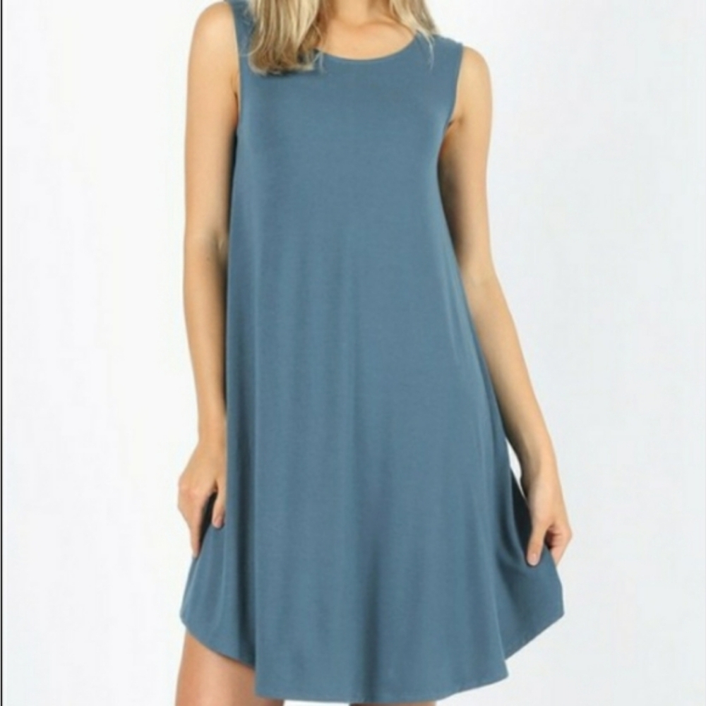Zenana Blue Tunic Dress with Pockets - Picture 5 of 5